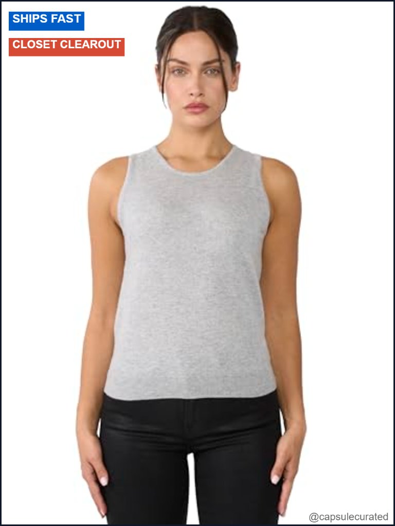 100% Cashmere Sleeveless Crewneck Sweater Vest Women Tank Top